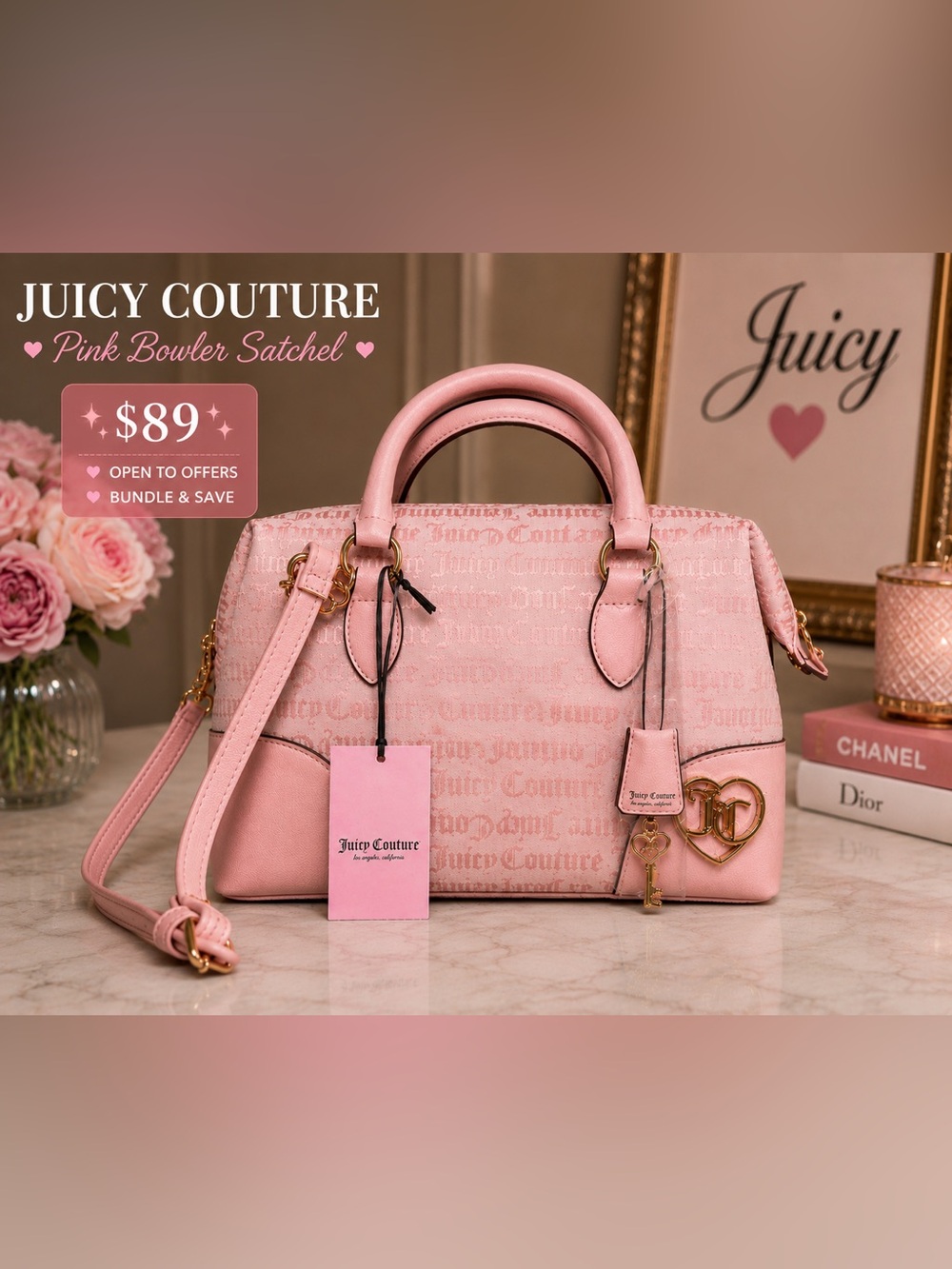 Juicy Couture Blush Pink Signature Satchel with Charm